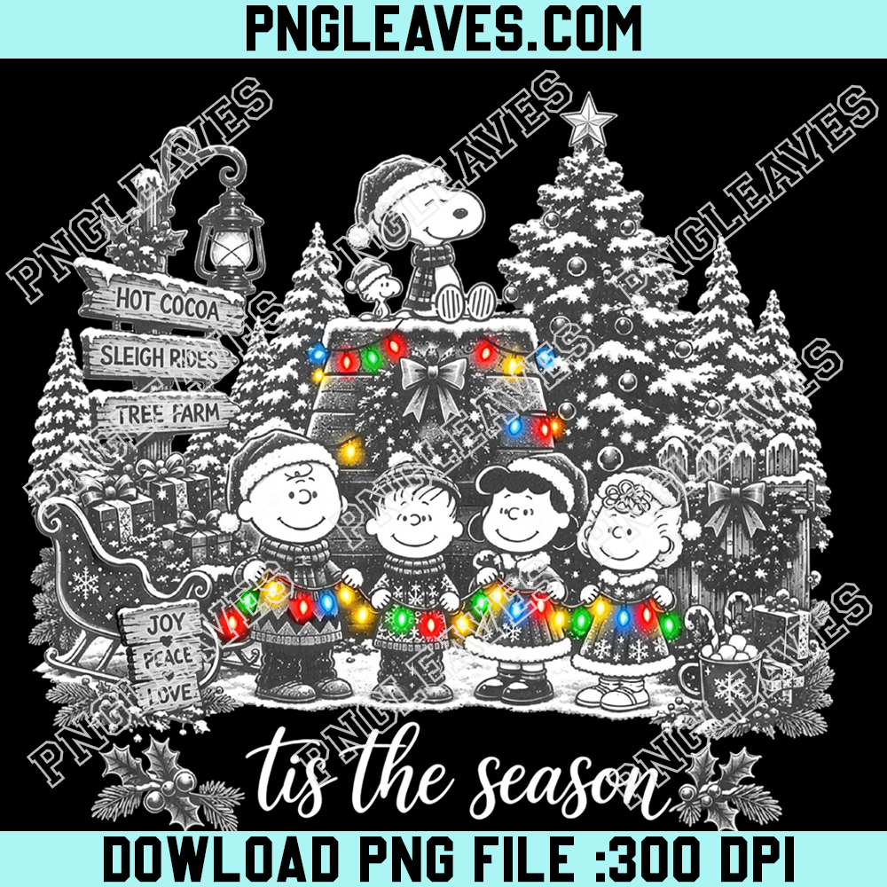 Peanuts gang tis the season Christmas tree PNG, Snoopy winter wonderland transparent PNG