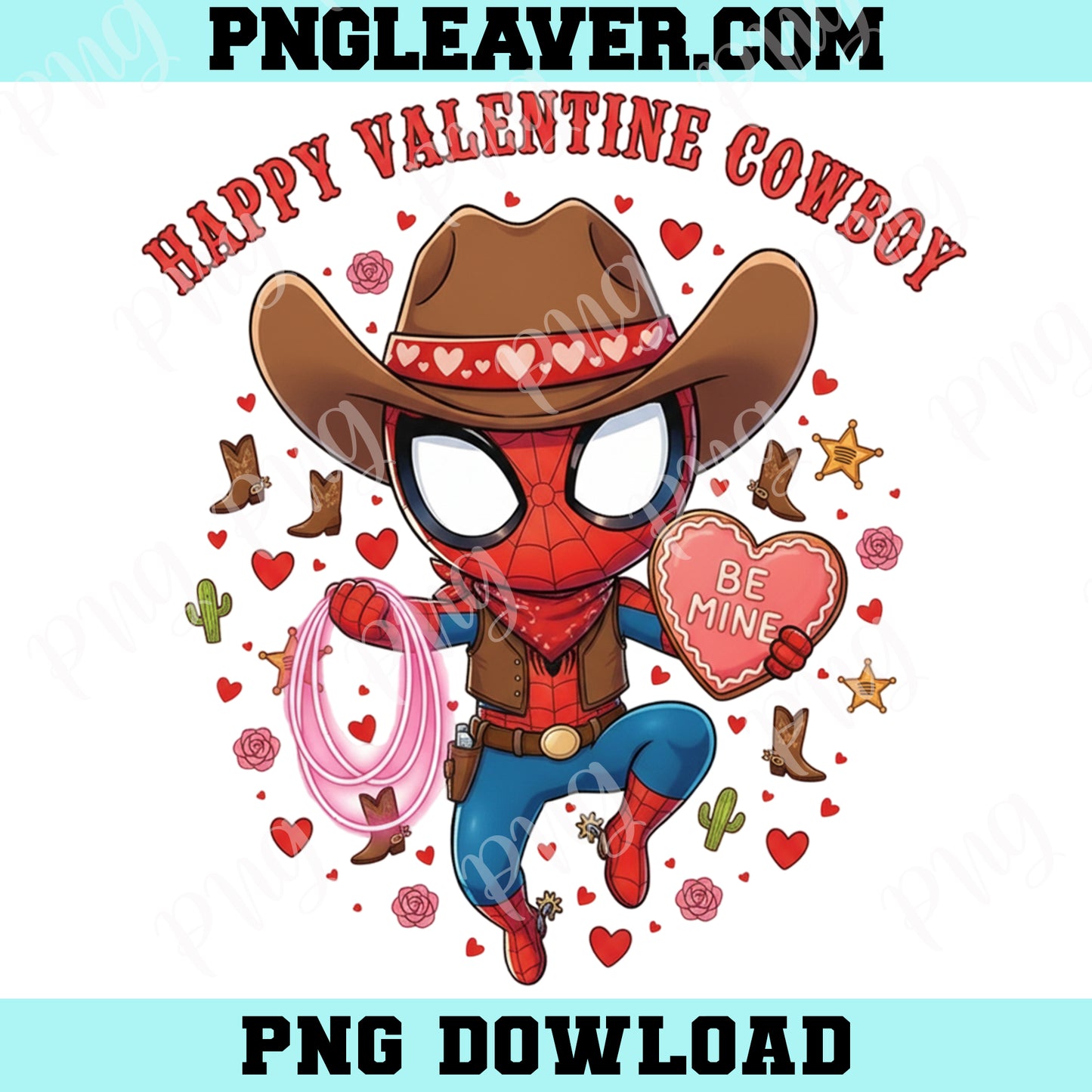 Spiderman Cowboys Valentine Png, Cartoon Spider Ornament Cowboys Png, Custom Spider Christmas Png