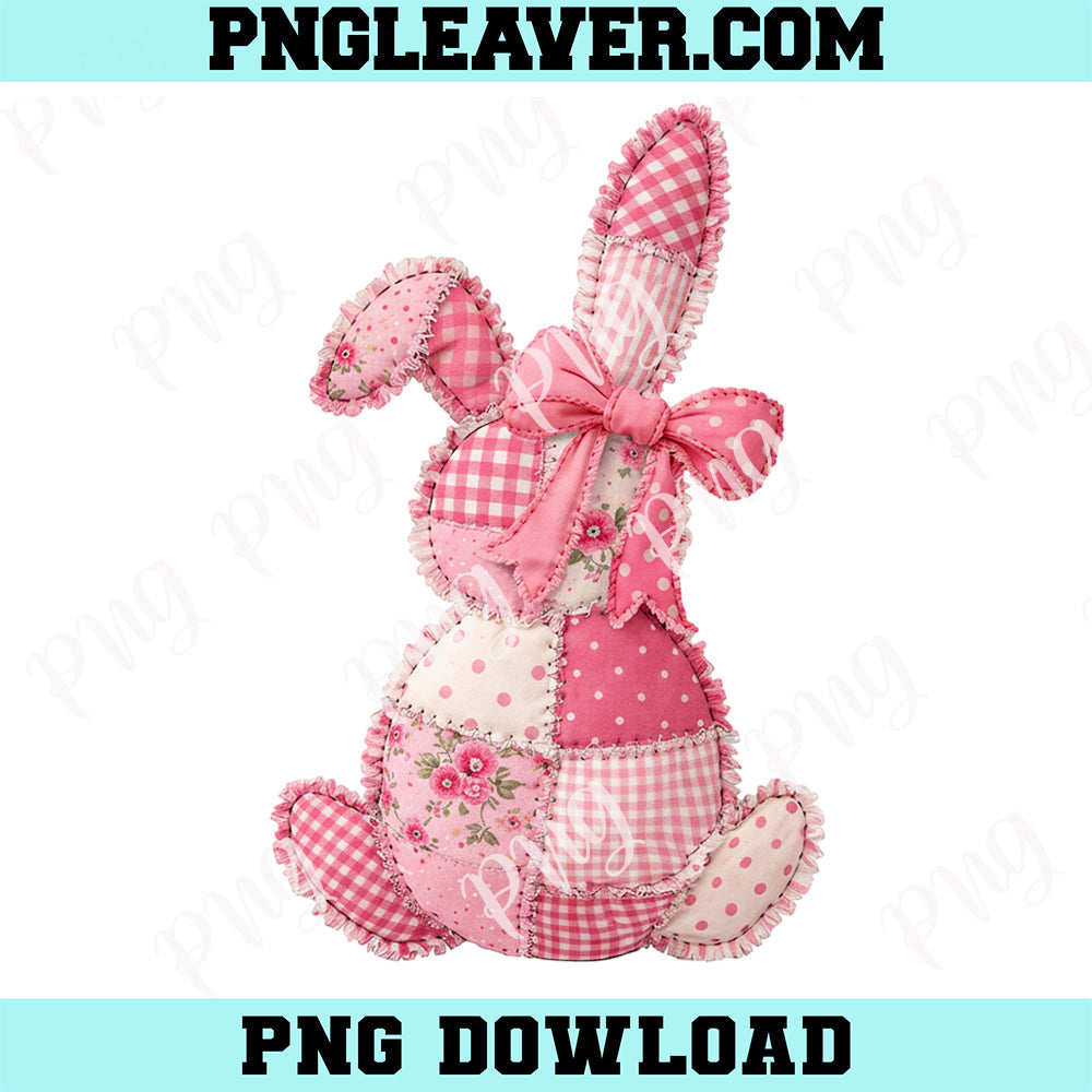 Easter Pink Patchwork Bunny Png, Easter Bunny Png, Shabby Chic Rabbit Png