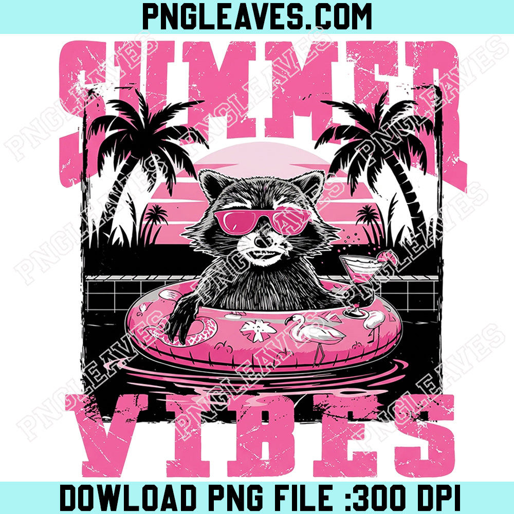 Pool Summer Vibes Funny Raccoon Png, Summer Retro Png, Feral Girl Summer Png