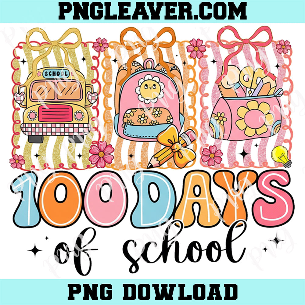 Preppy Retro 100 Days Png, 100 School Days Flower Png, Teacher 100 Days Png
