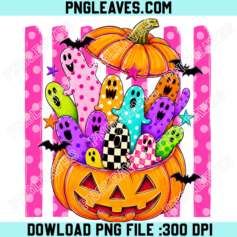 Preppy Stay Spooky Ghost PNG, Colorful Ghost Pumpkin Halloween PNG