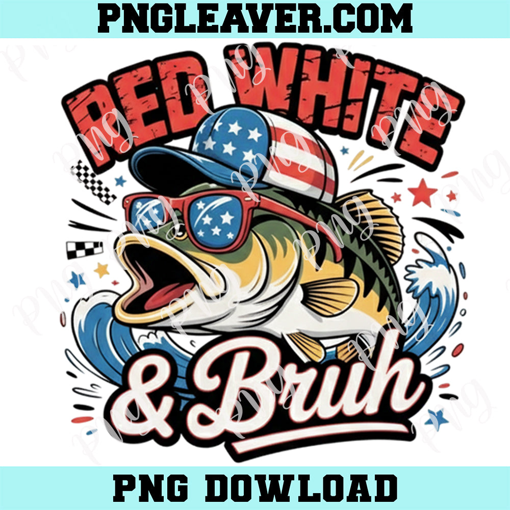 Red White Bruh 4th July Fishing Png, Bass Fishing PNG, Bass American Flag PNG