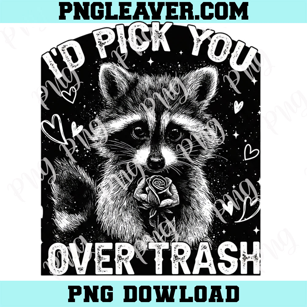 Raccoon Valentine I'd Pick You Over Trash Png, Cute Raccoons With Roses And Gifts Png, Trendy Vday Feral Raccoon Png