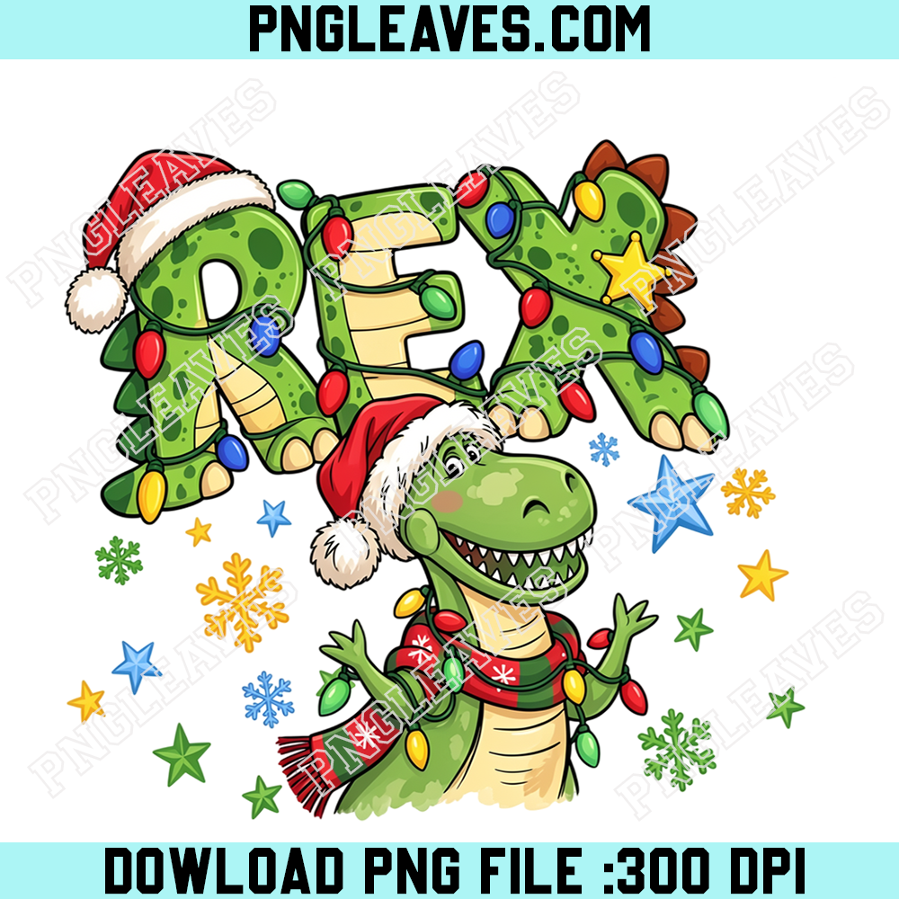 Rex Dinosaur Christmas Lights PNG, Toy Story Santa Hat T Rex PNG