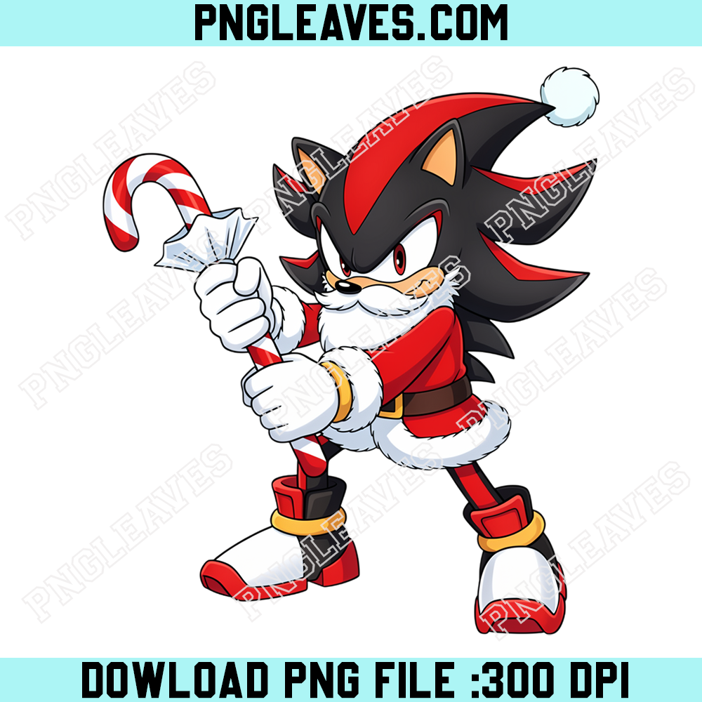 Shadow the Hedgehog Christmas Candy Cane PNG, Sonic Character Santa Costume Holiday Design