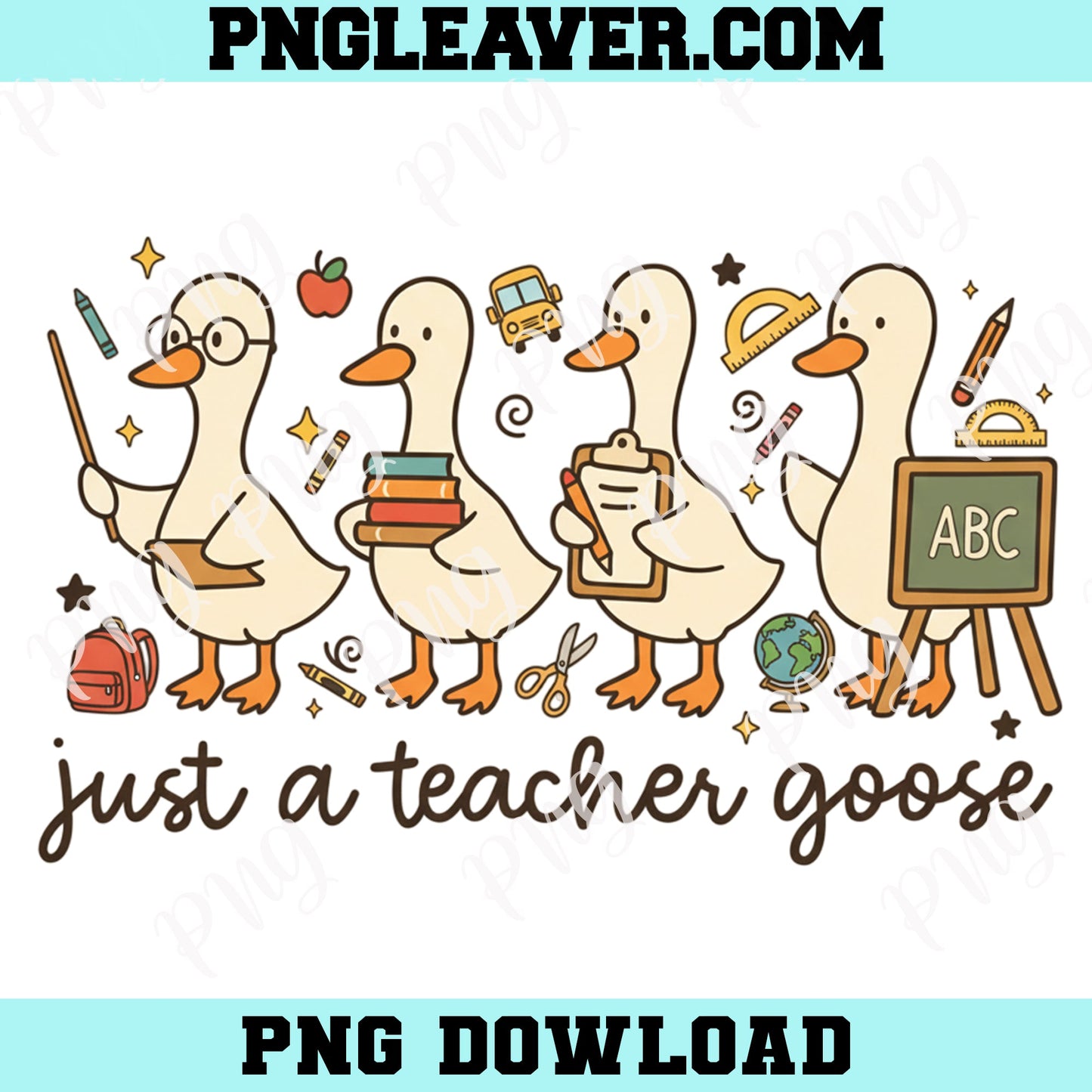 Teacher Goose Cute PNG, Funny School Goose Shirt Design, Back to School PNG