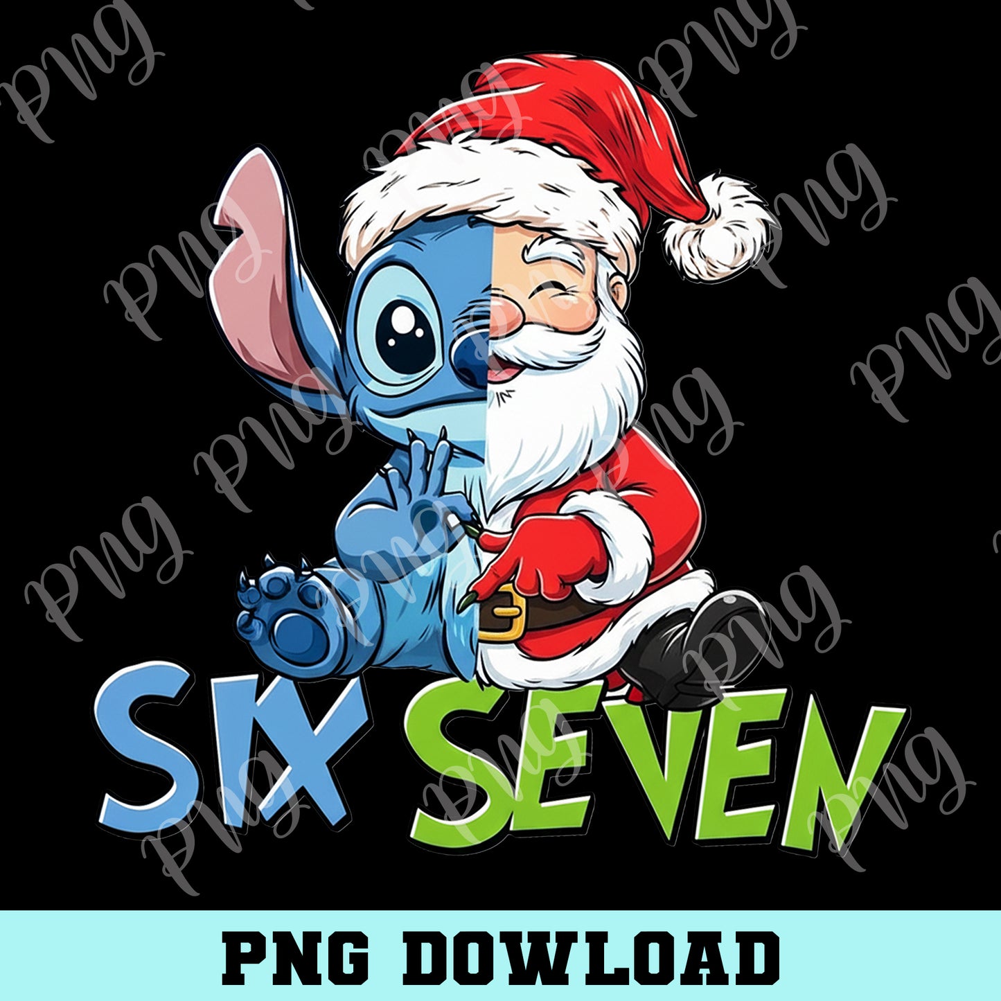 Stitch And Santa Christmas 6 7 Png, Six Seven 6 7 Meme Funny Stitch Hands SVG, StitchPNG