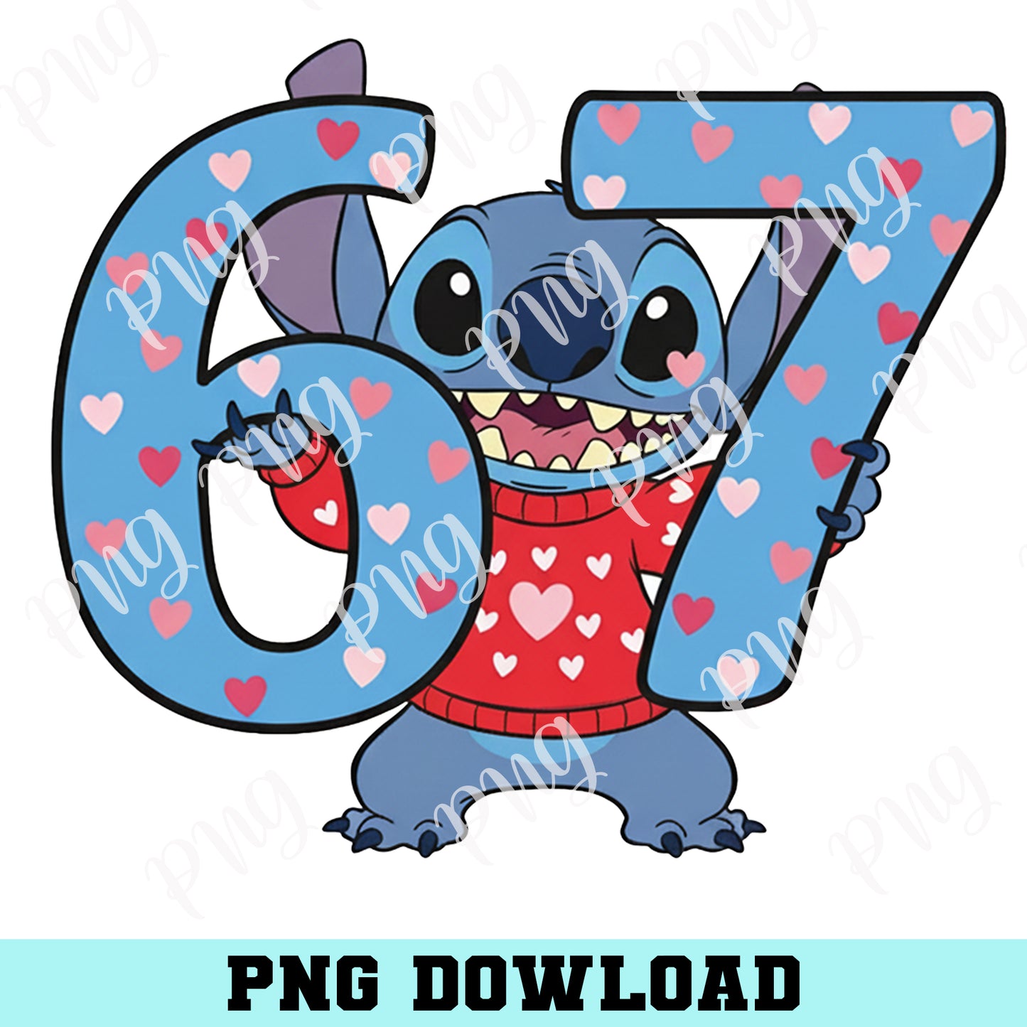 Stitch Six Seven 67 Christmas PNG, Blue Alien Png, cartoon png, Viral Funny 6 7 Png