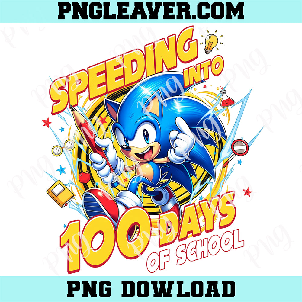 Sonic Speeding Into 100 Days Of School Png, Sonic Toddler Boy 100 Days Png
