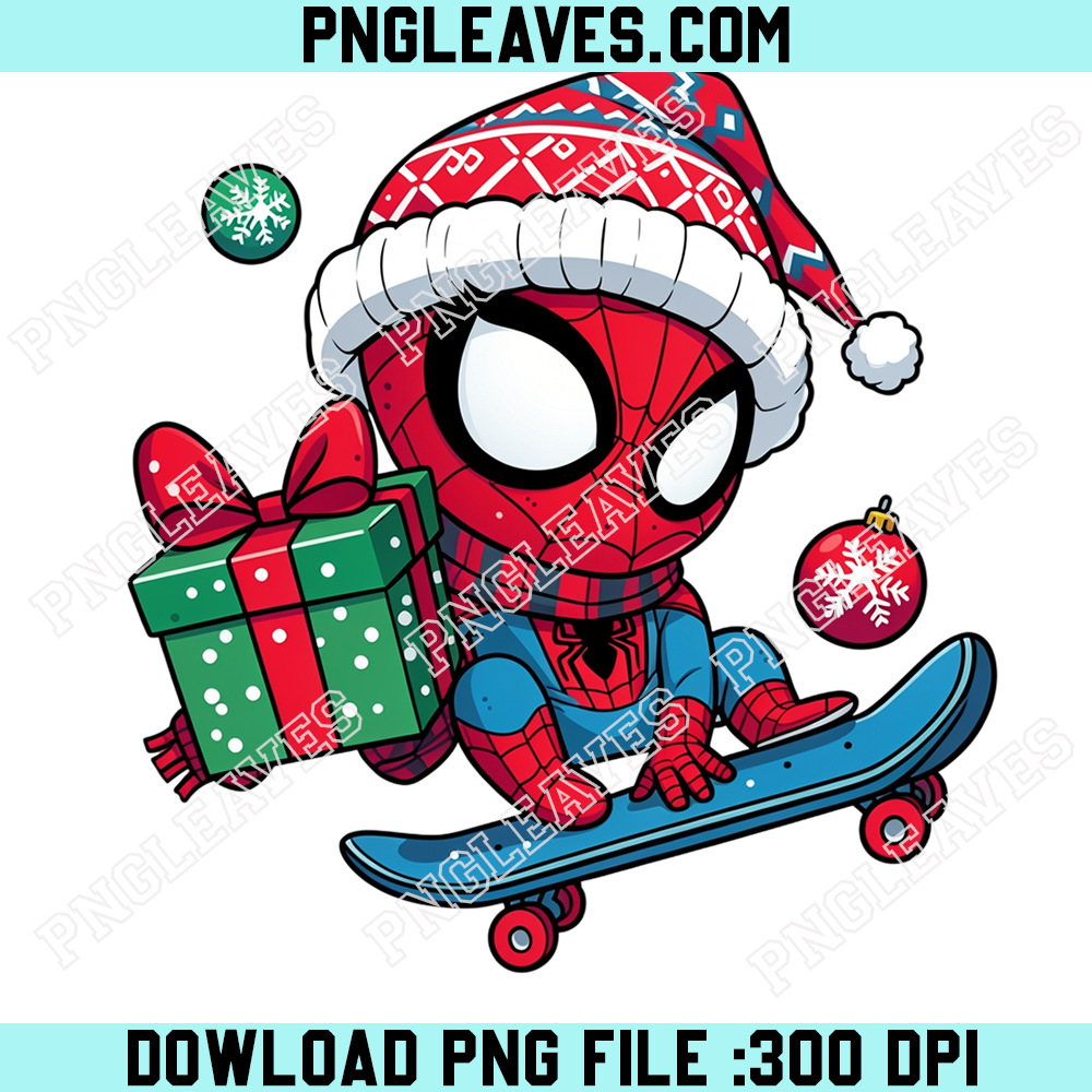 Spiderman Christmas Skateboard PNG, Cute Spider Hero Santa Hat Winter Gift Holiday Design