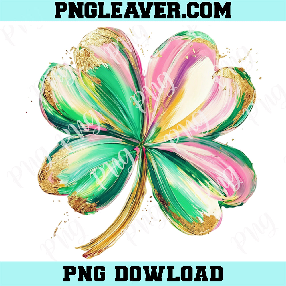 St. Patrick Day Brushstroke Shamrock PNG, Four Leaf Clover Png