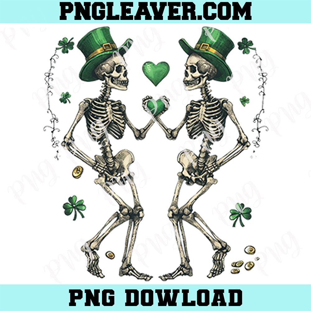 St. Patrick's Day Skeletons PNG, Shamrock Love Skeletons Design Png