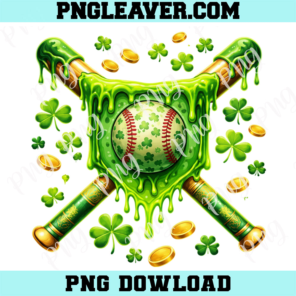 Baseball St Patrick’s Day Green Drip Ice Cream PNG, Shamrock Irish Baseball PNG