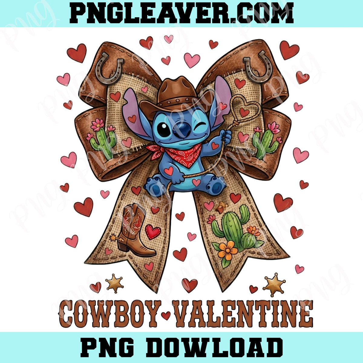 Baby Stitch Cowboys Bow Valentine Cartoon PNG, Stitch Cowboys Valentine Png