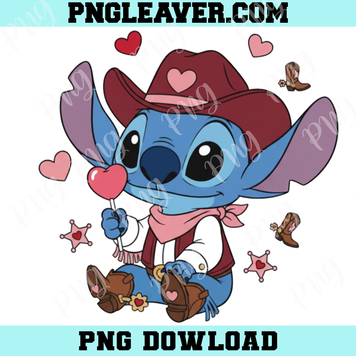 Baby Stitch Valentine's Day Hat Cowboys Png, Baby Stitch Cowboys Png