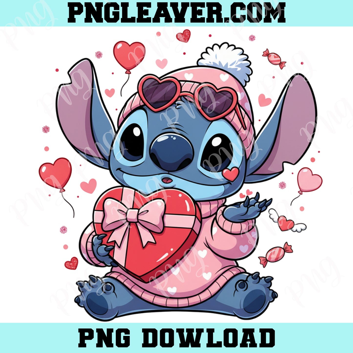 Stitch Valentine's Day Cartoon Heart Png, Stitch Valentine Box Cute Png