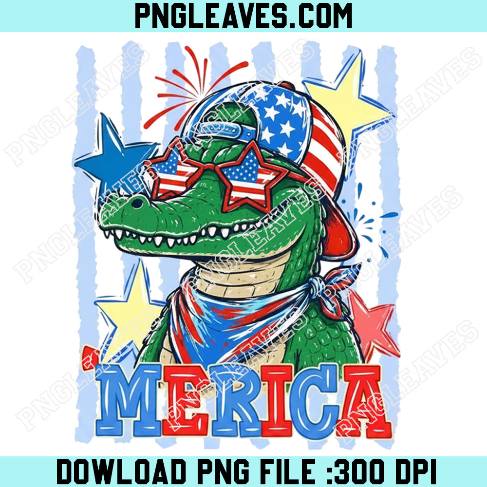 Striped 4th of July Alligator Boy Png, Funny Patriotic Merica Alligator Png, American Flag Png