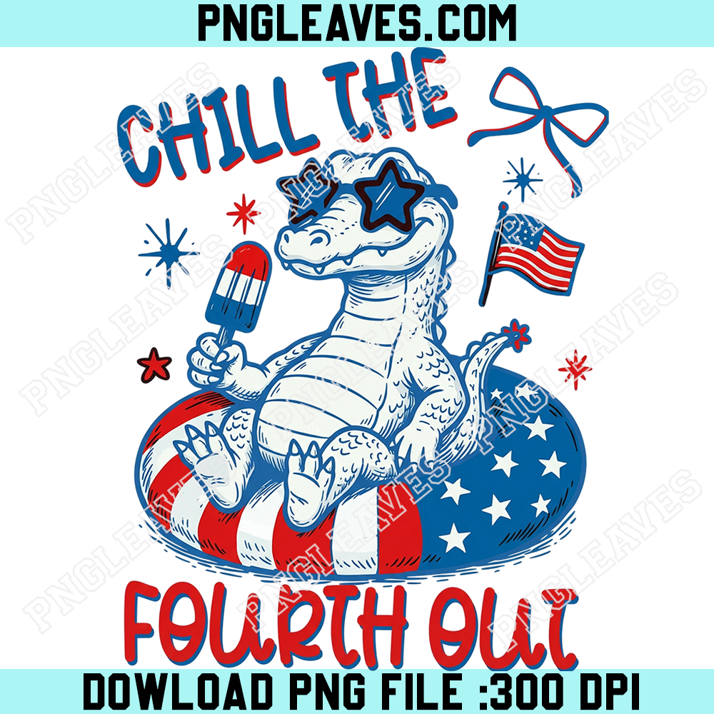 Striped Chill the Fourth Out Png, 4th of July Crocodile Png, American Flag Gator Png