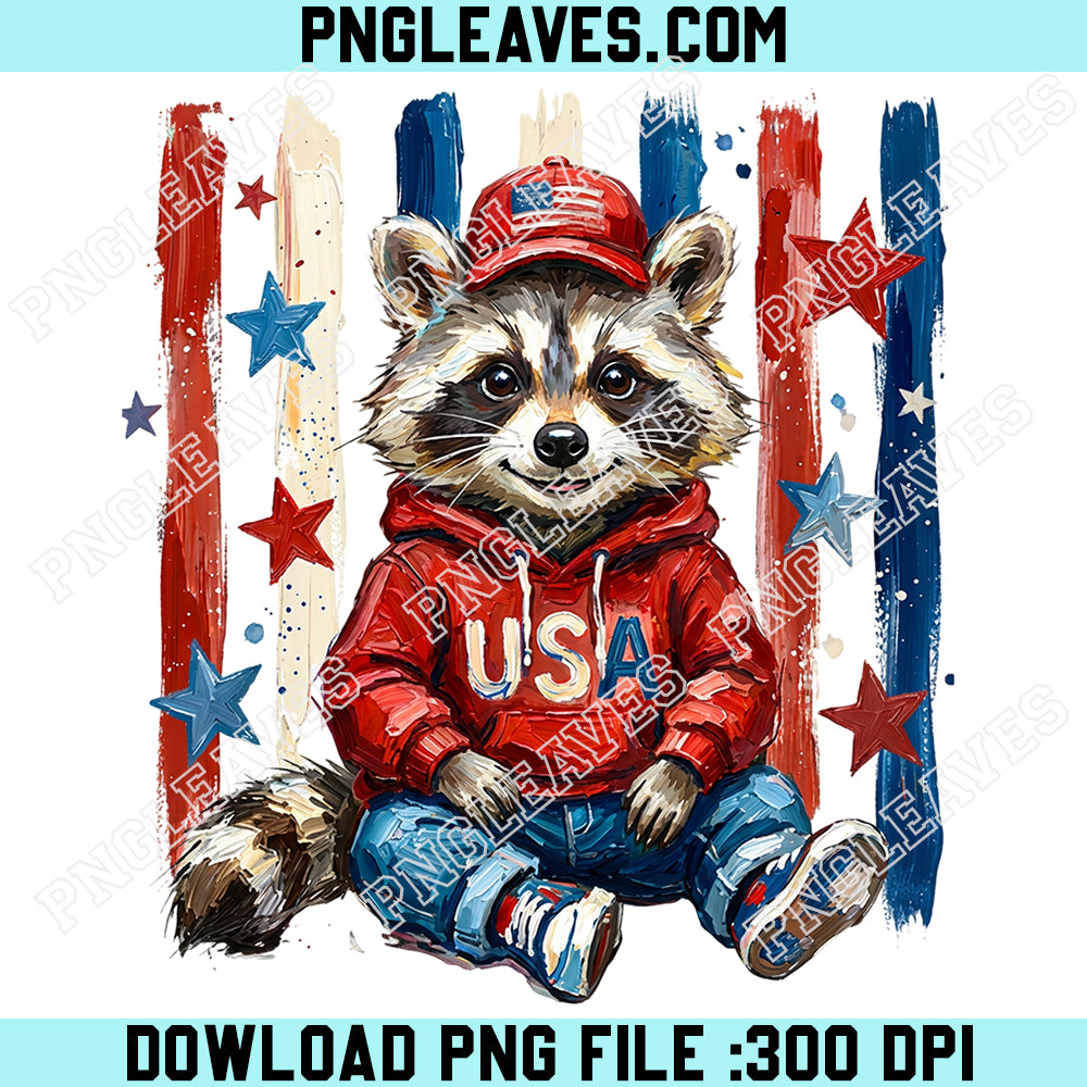 Striped Raccoon USA Paint Png, Fun Toddler 4th of July Paint Png