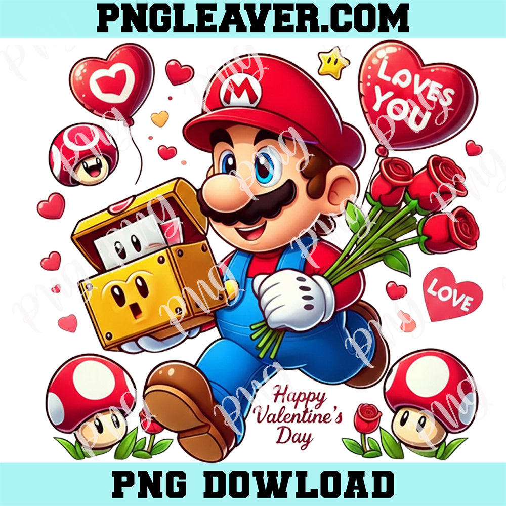 Super Mario Games Valentine’s Day PNG, Cartoon Love PNG, Valentine’s Mario Cartoon Png