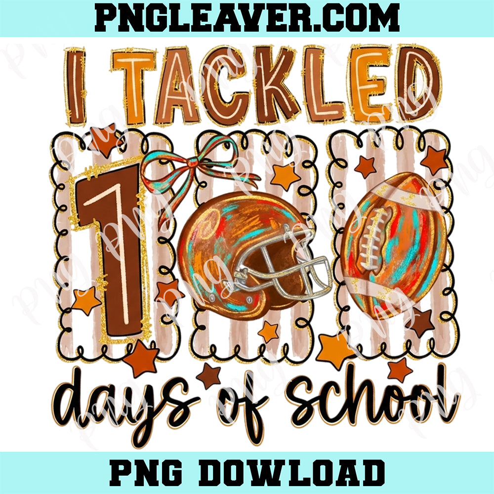 Tackled 100 Days Retro Png, 100 Days Of School Png, Football 100 Days PNG