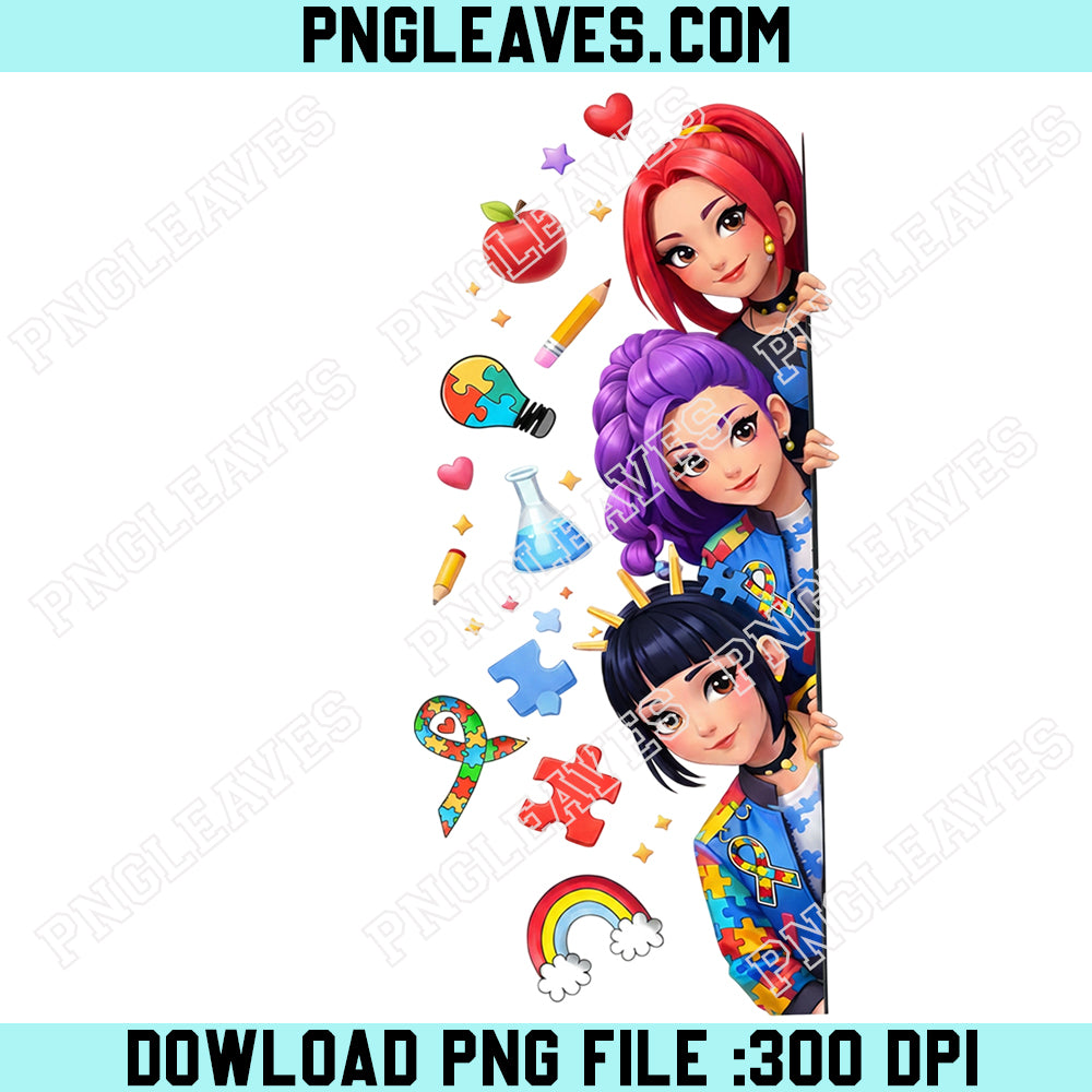 Huntrix Autism Support Squad K-Pop Png, World Autism Day Girl Band Png, Awareness K-Pop Png