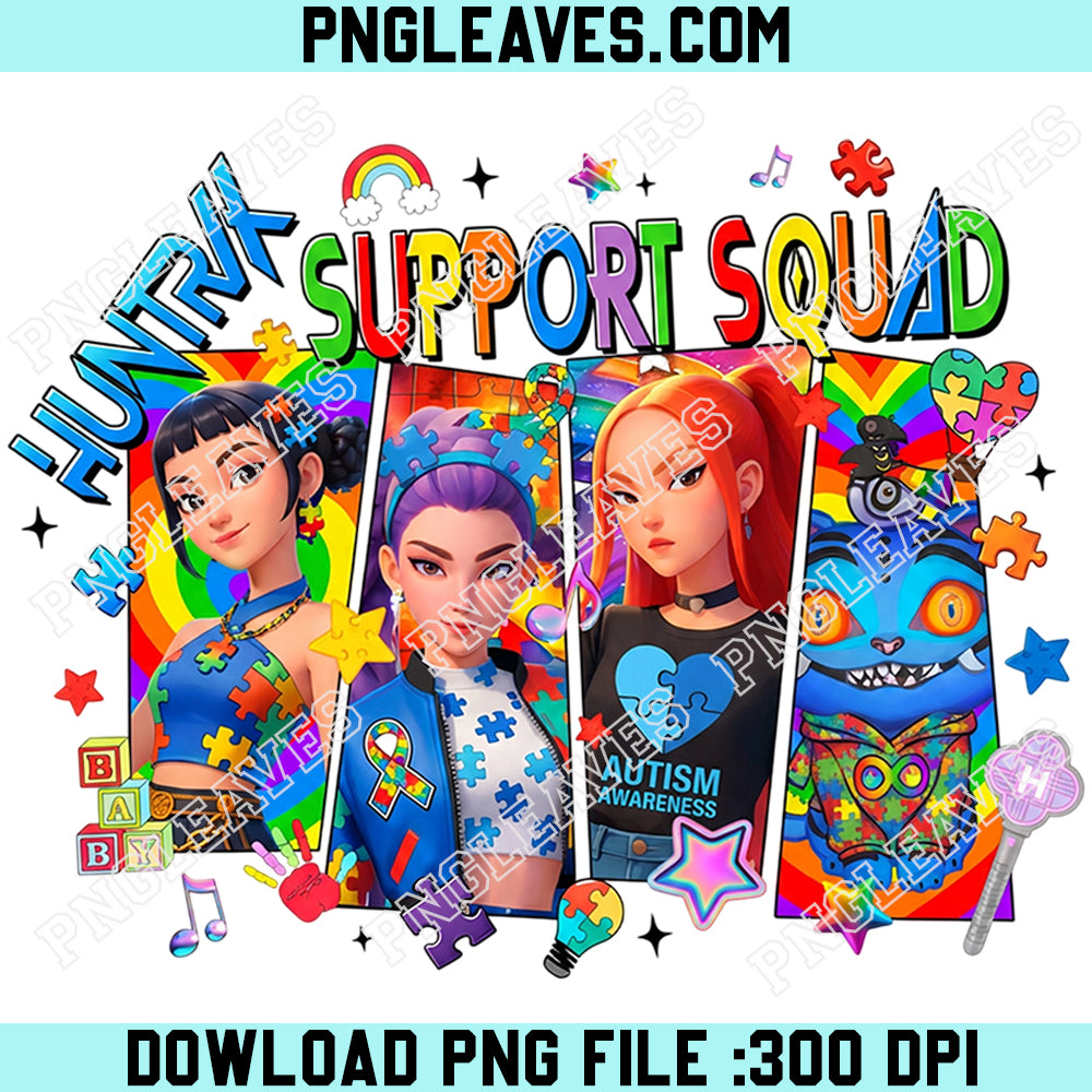 Huntrix Squad Autism K-Pop Png, World Autism Day Girl Band Png, Autism Month Awareness K-Pop Png