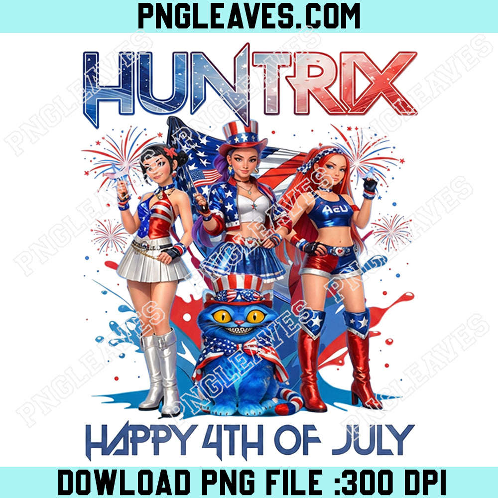 K-Pop Girl Happy 4th of July Png, Patriotic Idol Squad Png, USA Fireworks Kpop Png