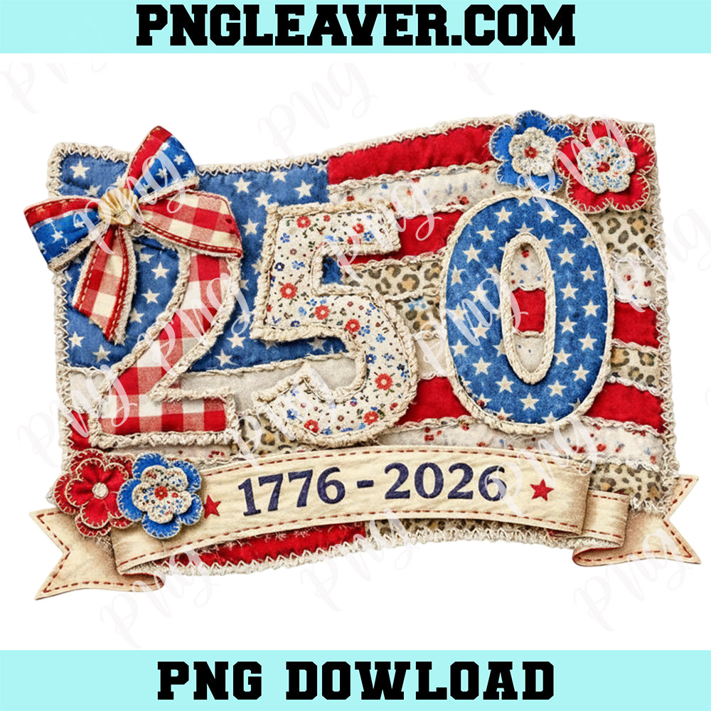 USA 250th Anniversary Floral Patchwork PNG, 1776-2026 America 250 Png