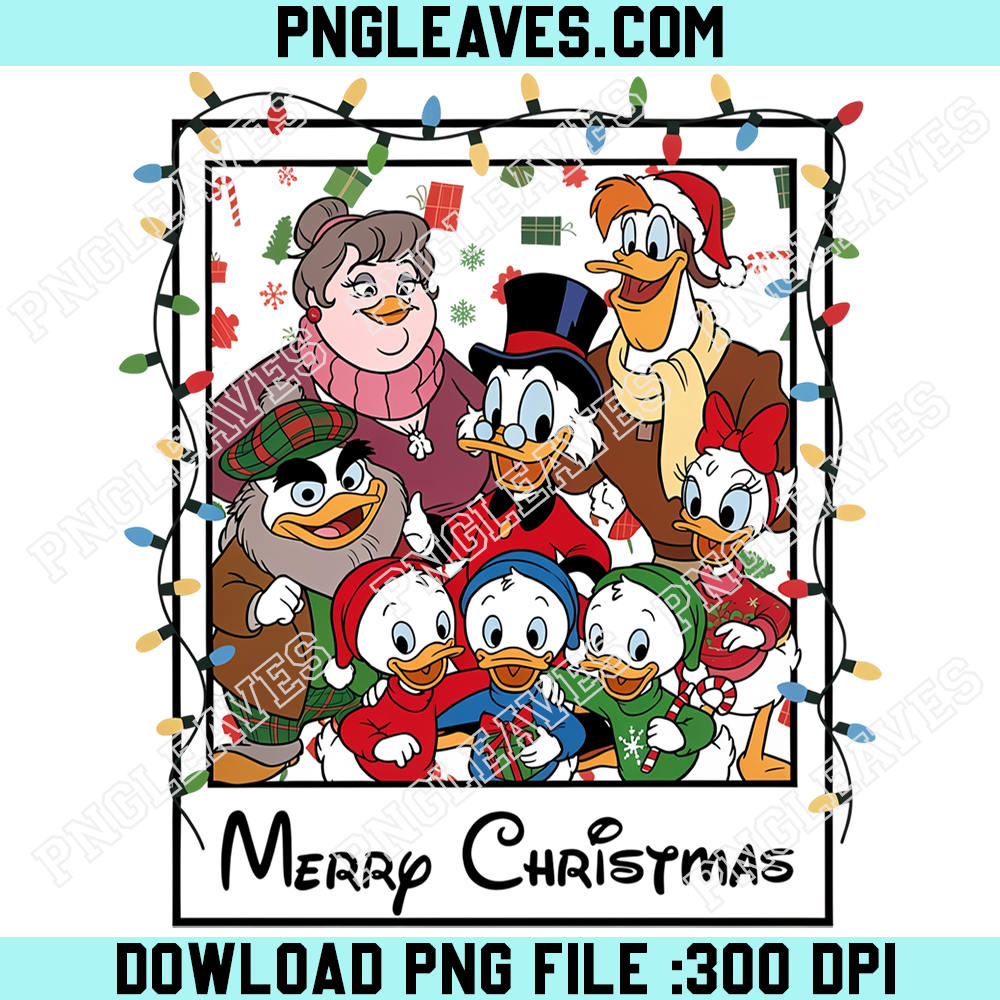 DuckTales Christmas Family Celebration PNG, Scrooge McDuck Donald Duck Daisy and Nephews in Festive Holiday Frame