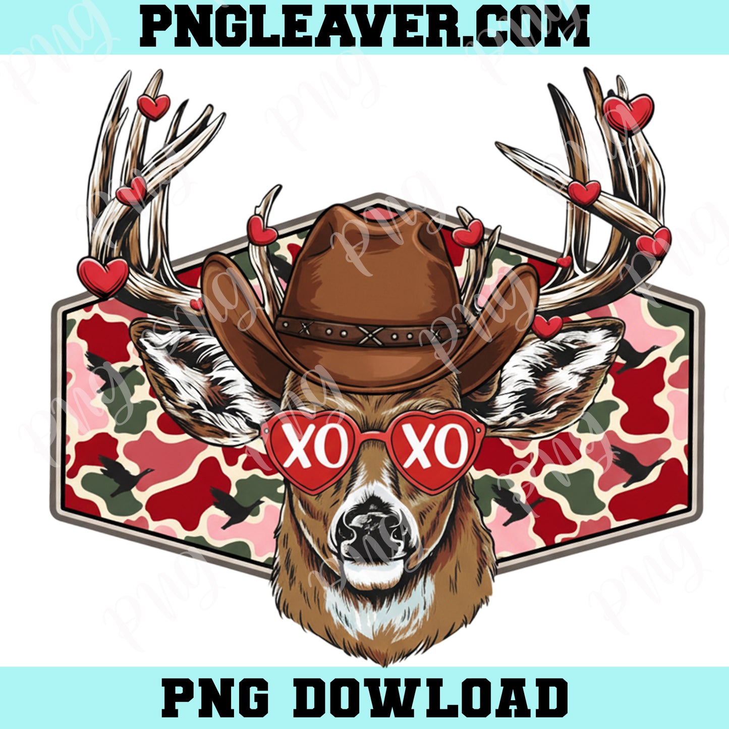 Boys Valentines Leopard Png, Valentine Buck Leopard PNG, Retro Valentines Hunting Png
