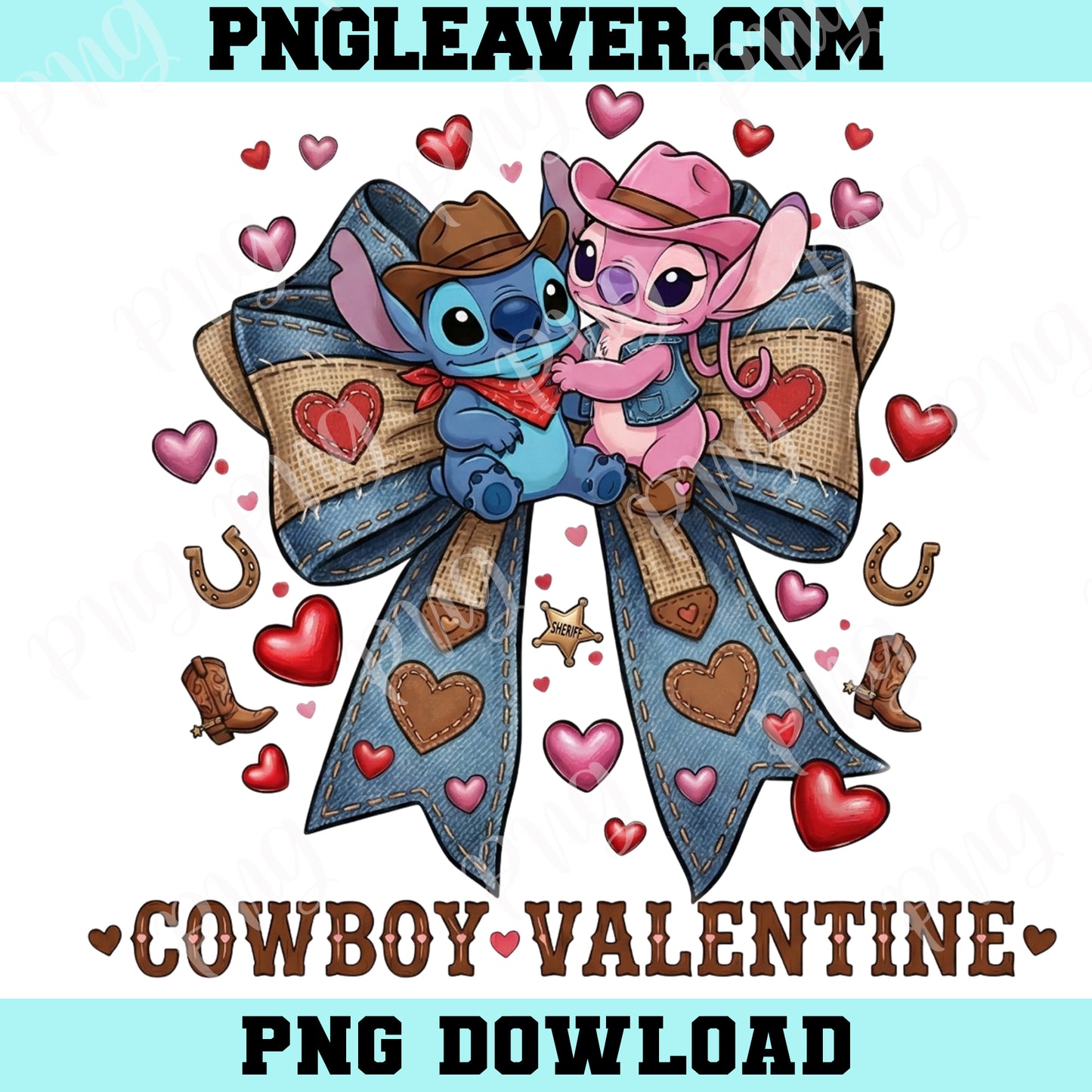 Stitch And Angel Cowboys Valentine Png, Cartoon Angel PNG, Stitch Heart Png