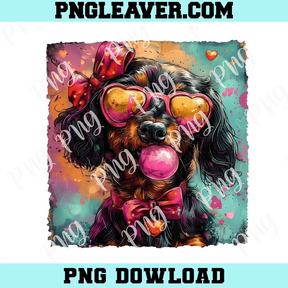 Valentine Dachshund Watercolor PNG, Doxie Love Sublimation Png, Pink Heart Puppy Dog Design, Wiener Dog Mom Valentines Png
