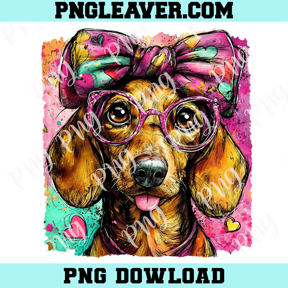 Watercolor Valentine Dachshund New PNG, Doxie Love Sublimation Png, Pink Heart Puppy Dog Design, Wiener Dog Mom Valentines Png (Copy)