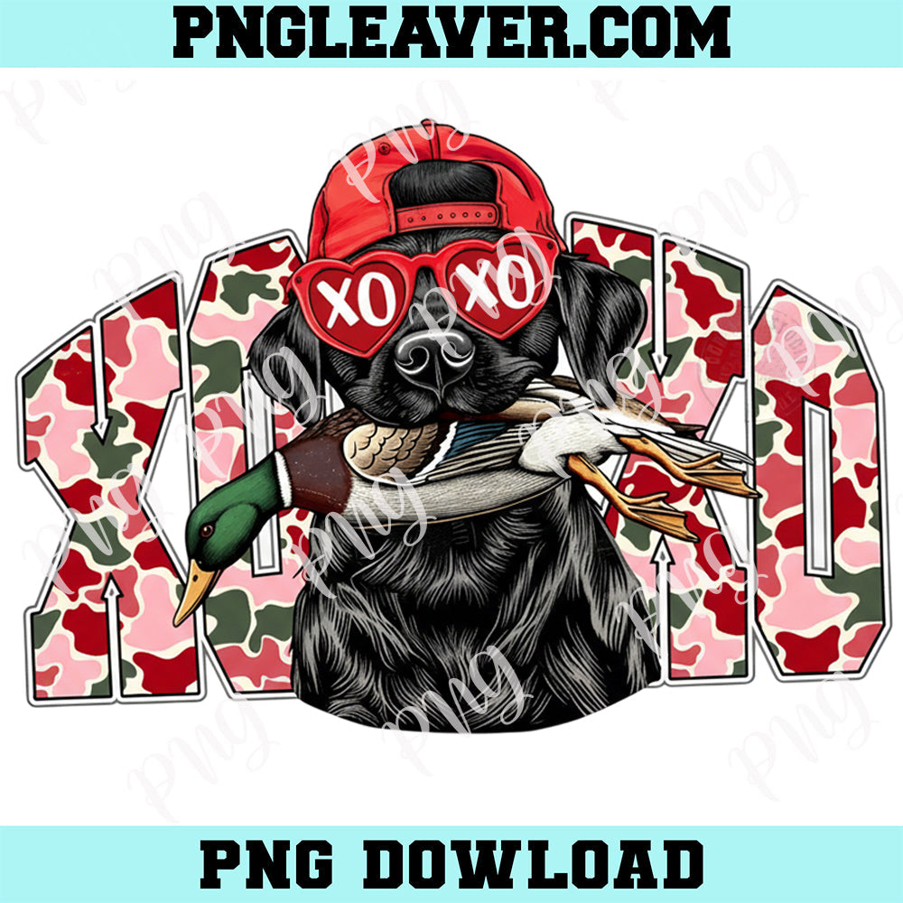 Valentine Dog XOXO PNG, Black Lab Puppy Png, Country Boutique Style with Hunting Camo Png