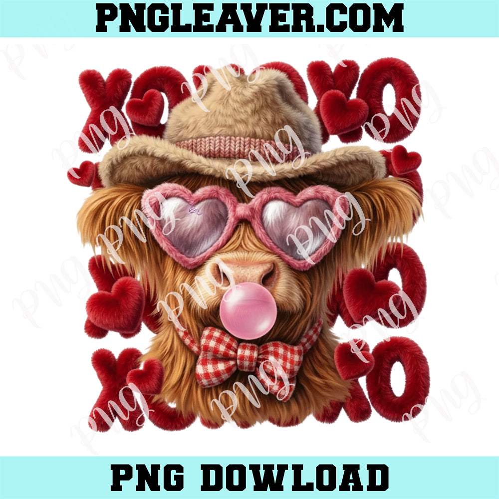 Valentine Highland Cow Cute New PNG, Faux Fur Texture XOXO Love Png