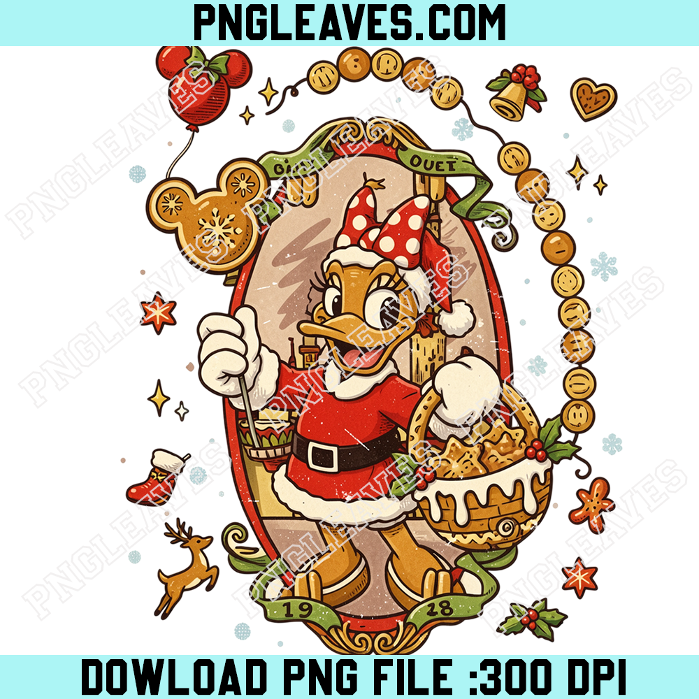 Vintage Daisy Duck Santa Christmas PNG, Classic Disney Holiday Daisy Art PNG