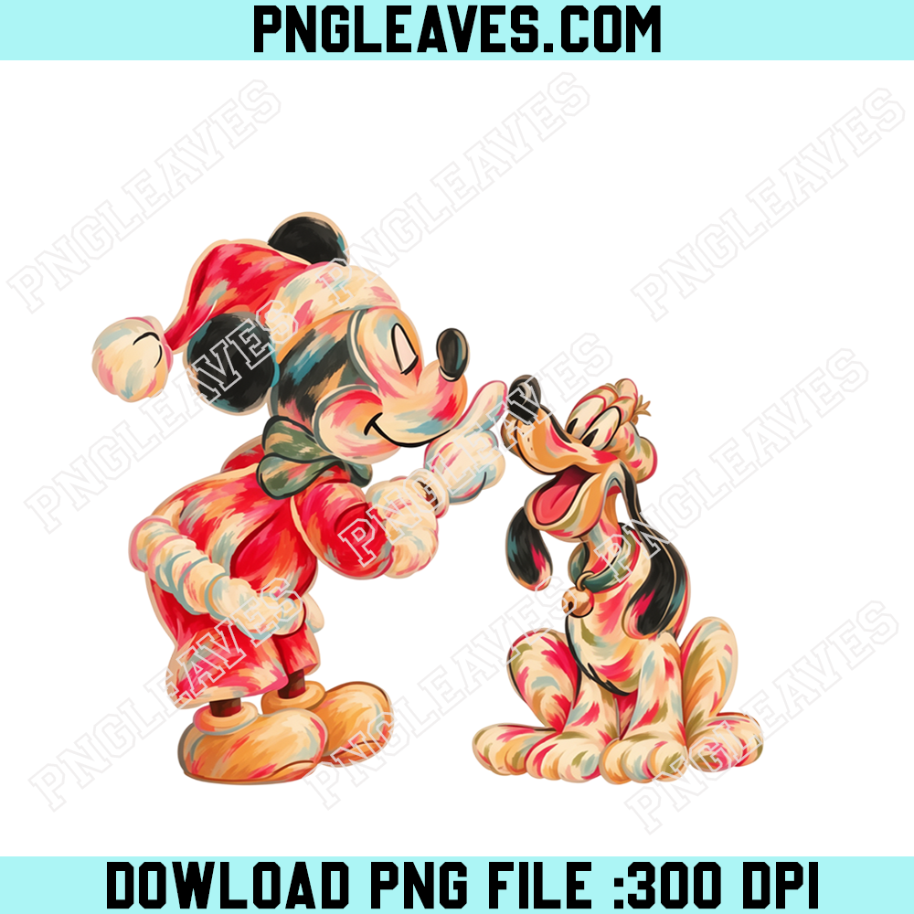 Vintage Mickey Mouse and Pluto Christmas PNG, Retro Watercolor Disney Holiday PNG