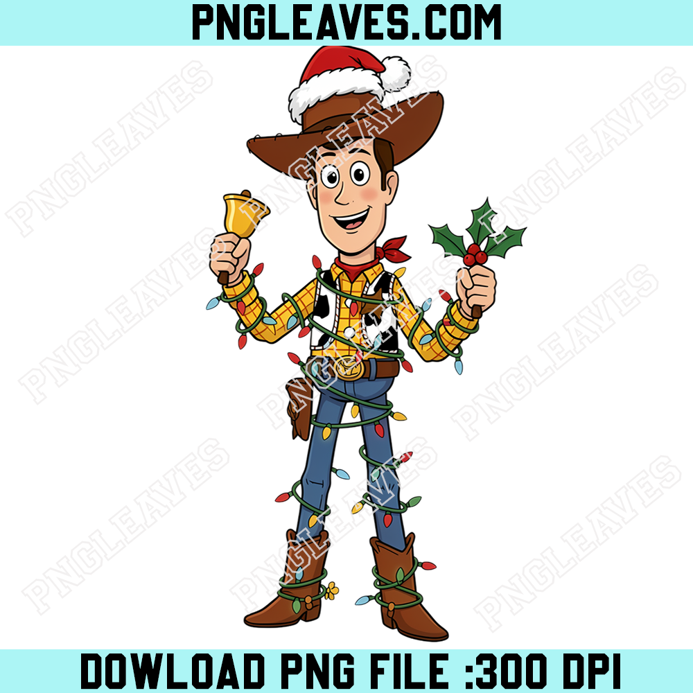 Woody Toy Story Christmas Lights PNG, Cute Cowboy Santa Hat Holiday Bell Clipart