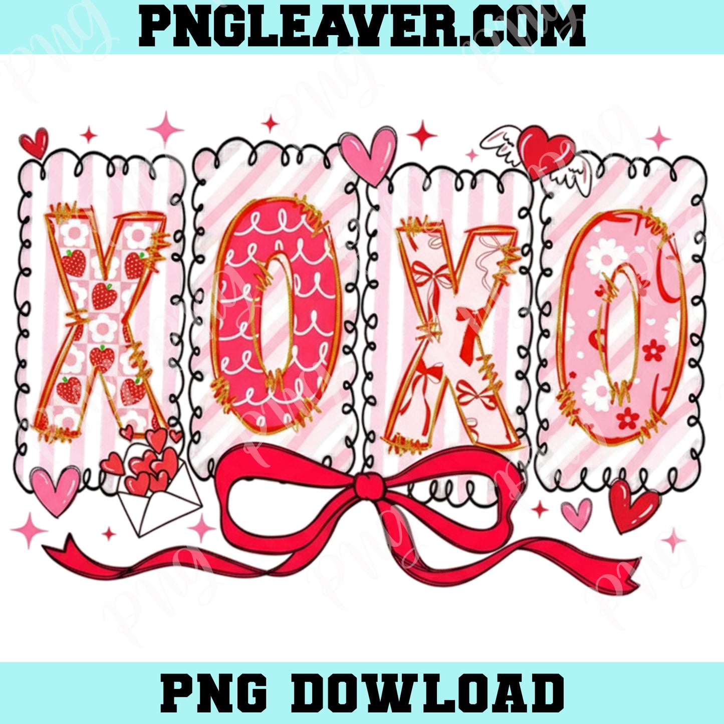 Xoxo Coquette Bow Png, Xoxo Png, Heart Bows Png, Pink Coquette Valentine Png