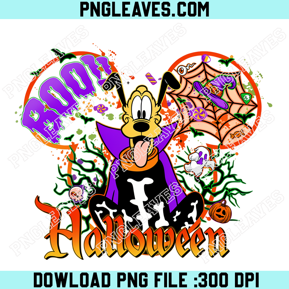 Pluto Boo Halloween Vampire Costume PNG, Spooky Mickey Ears Spiderweb Sublimation Design