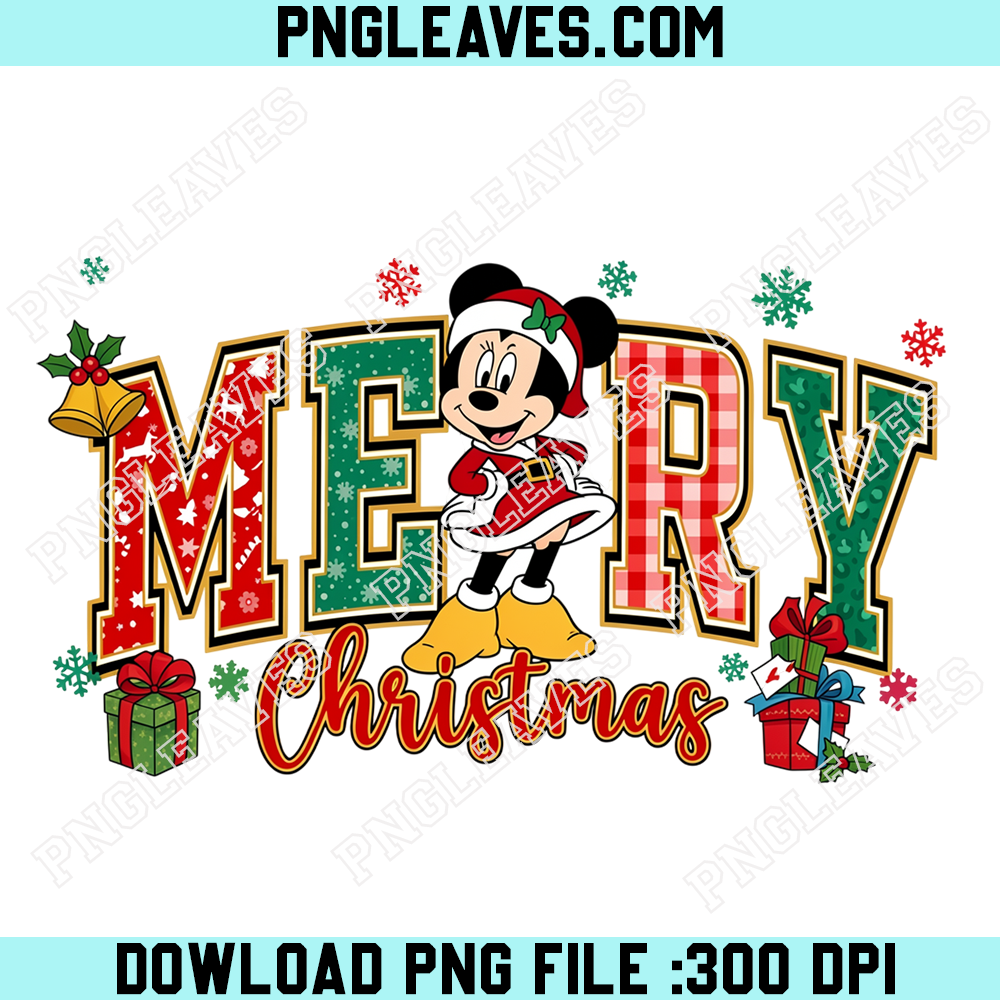 Minnie Mouse Merry Christmas PNG, Disney Holiday Plaid Letters Gifts Snowflakes Design