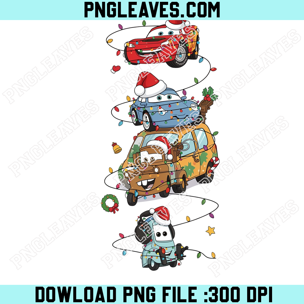Disney Cars Christmas Lights Character Stack PNG, Lightning McQueen Mater Festive Holiday Art