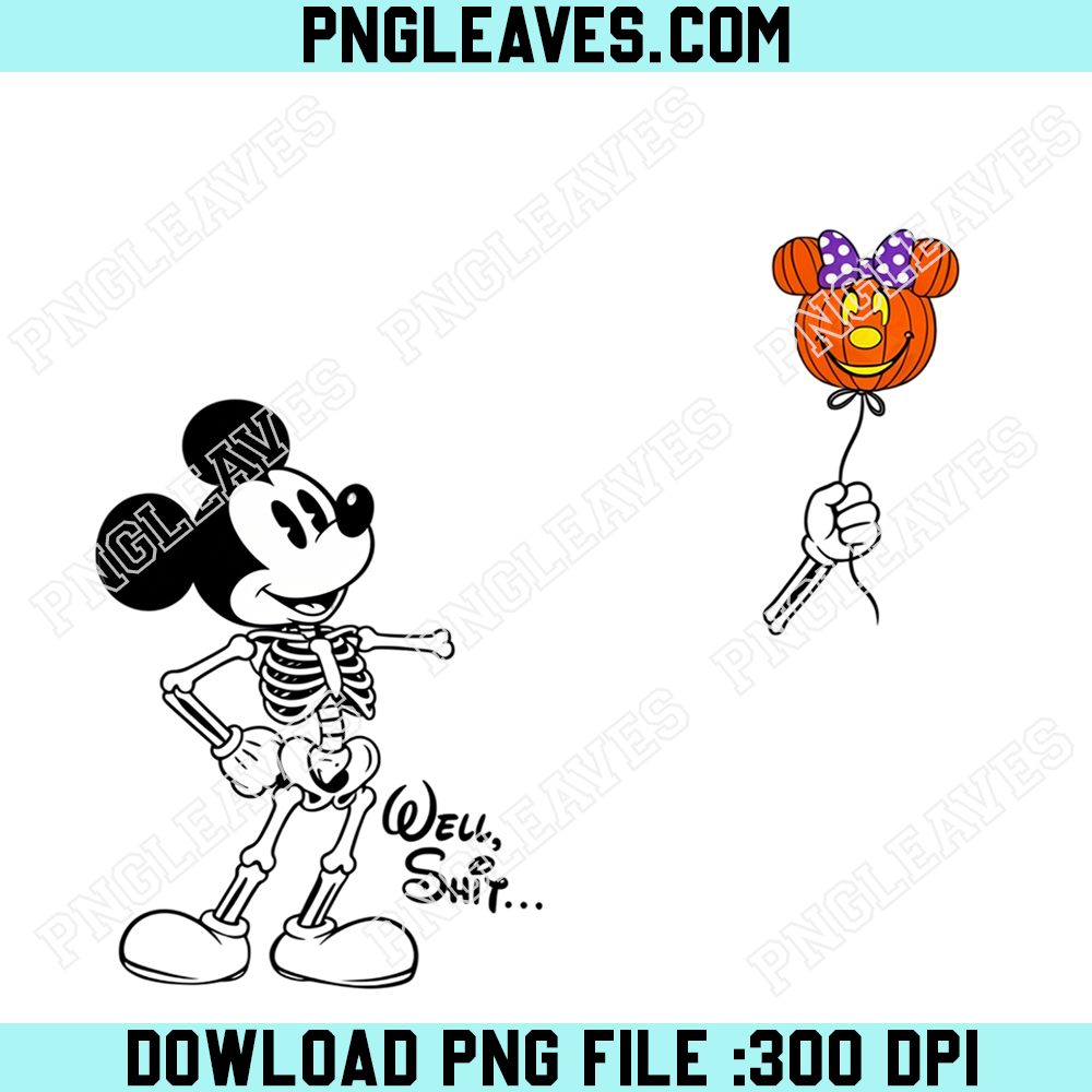 Mickey Mouse Skeleton Halloween PNG, Disney Pumpkin Balloon Spooky Skeleton Design