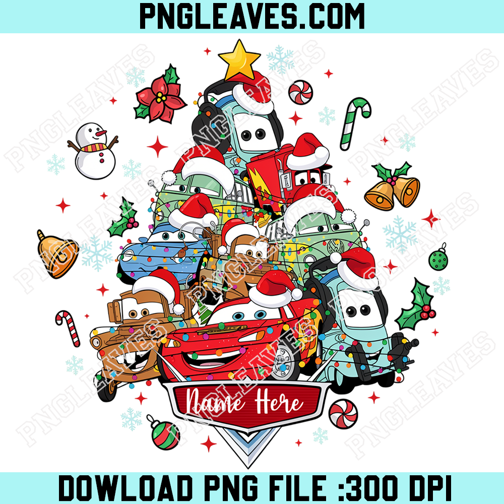 Disney Cars Personalized Christmas Group PNG, Lightning McQueen Mater Custom Name Holiday Art