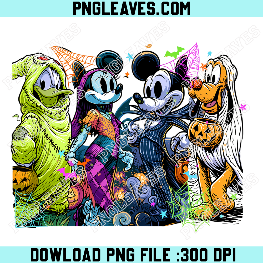 Disney Nightmare Halloween Characters PNG, Mickey Minnie Donald Goofy Spooky Costume Design