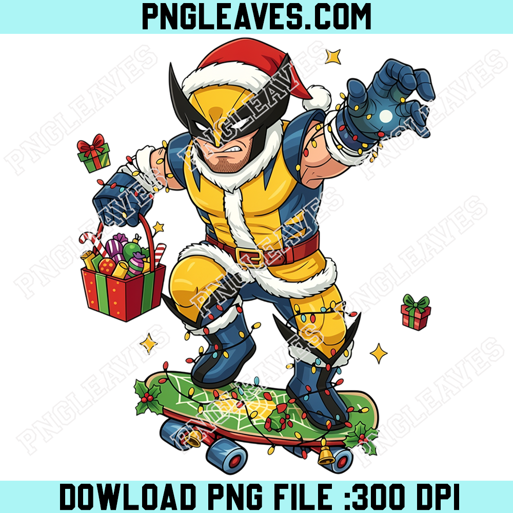 Christmas Claw Hero Skateboard PNG, Holiday Superhero Skater PNG