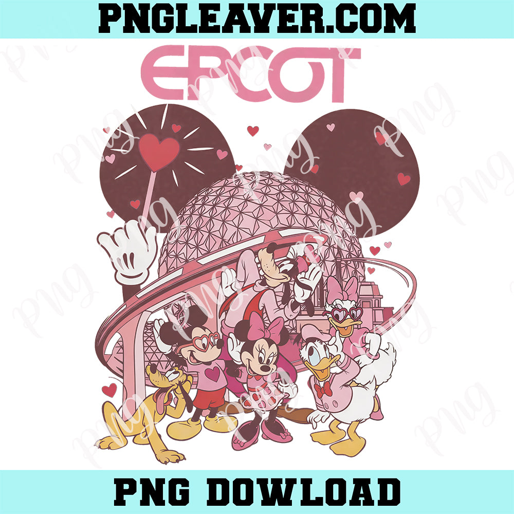 EPCOT Love Mickey Friends Png, Pink Spaceship Earth Png, Mickey Minnie Donald Daisy Love Png