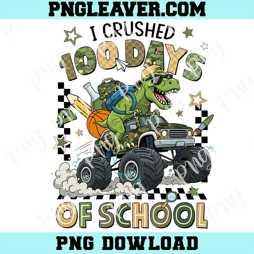 100 Days Of School Monster Truck Png, 100th Day Of School TRex, Monster Truck Png